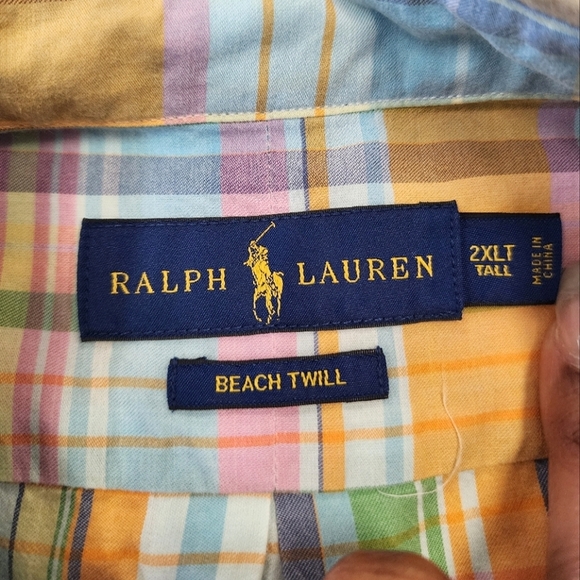 Ralph Lauren Men's Multicolor Plaid Shirt Beach Twill Sleeves Shirt, sz 2XL - Picture 11 of 16